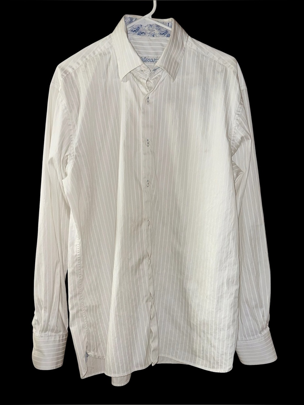 Visconti White Pinstripe Shirt Men's Large Flip Cuff Striped Classic Cotton